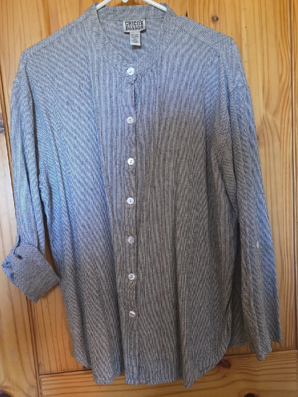 Chico's Linen-Blend Pinstripe Top — Black & White